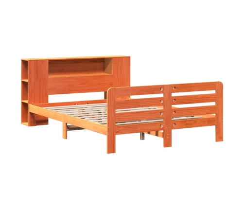 Cama sin colchón madera maciza de pino marrón cera 140x190 cm