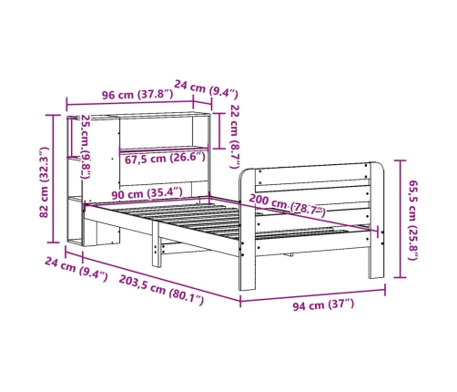 Estructura de cama sin colchón madera de pino marrón 90x200 cm