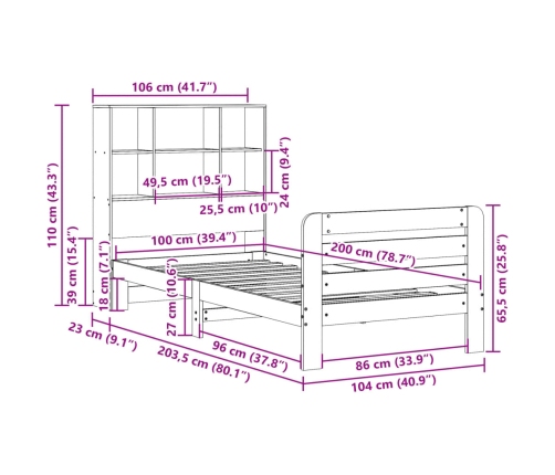 Estructura cama sin colchón madera maciza pino blanca 100x200cm