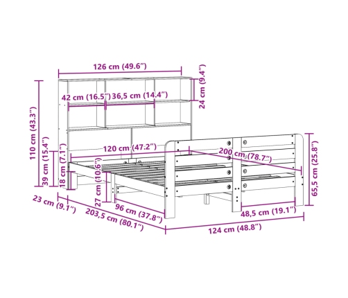 Cama sin colchón madera maciza de pino marrón cera 120x200 cm