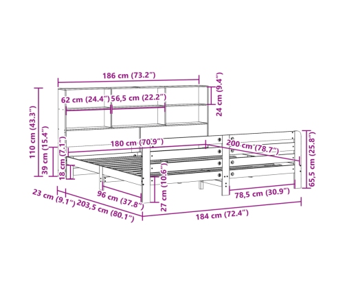 Estructura de cama sin colchón madera maciza de pino 180x200 cm