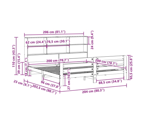 Estructura de cama sin colchón madera maciza de pino 200x200 cm