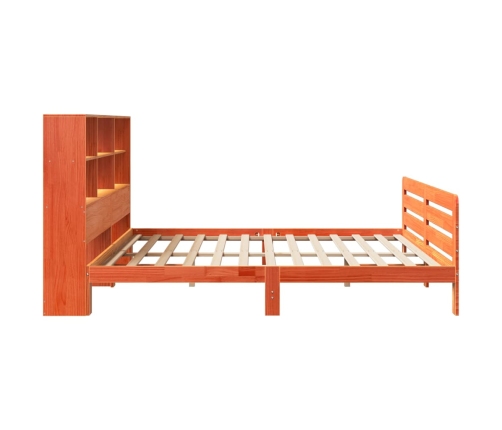 Cama sin colchón madera maciza de pino marrón cera 200x200 cm