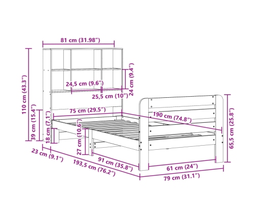 Estructura de cama sin colchón madera maciza blanca 75x190 cm