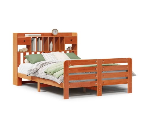 Cama con estantería sin colchón madera maciza marrón 140x200 cm