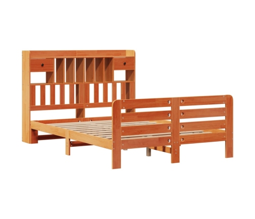 Cama con estantería sin colchón madera maciza marrón 140x200 cm