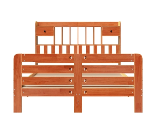 Cama con estantería sin colchón madera maciza marrón 140x200 cm