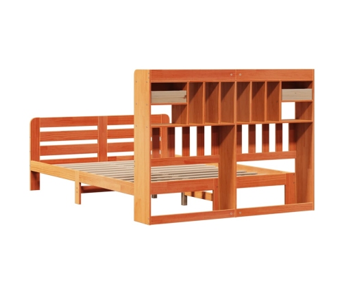 Cama con estantería sin colchón madera maciza marrón 140x200 cm