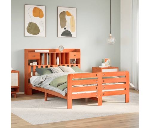 Cama con estantería sin colchón madera maciza marrón 140x200 cm