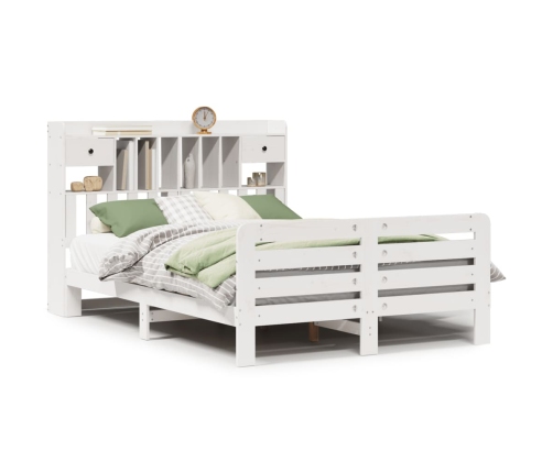 Cama con estantería sin colchón madera maciza blanca 150x200 cm