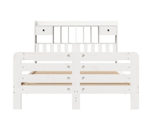 Cama con estantería sin colchón madera maciza blanca 150x200 cm