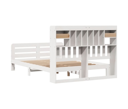 Cama con estantería sin colchón madera maciza blanca 150x200 cm