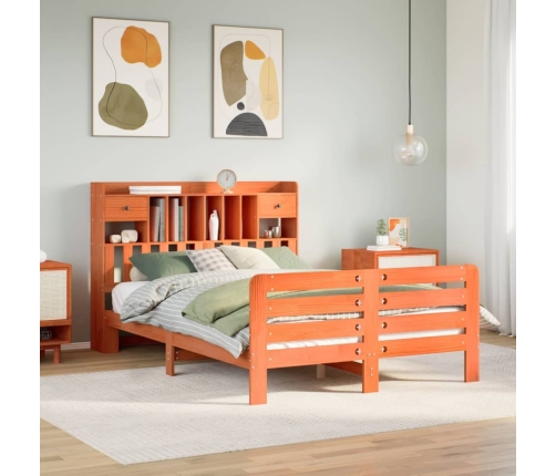 Cama con estantería sin colchón madera maciza marrón 160x200 cm