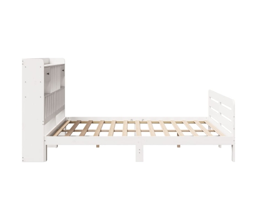 Cama con estantería sin colchón madera maciza blanca 200x200 cm