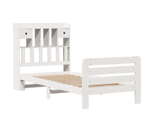 Cama con estantería sin colchón madera maciza blanca 75x190 cm