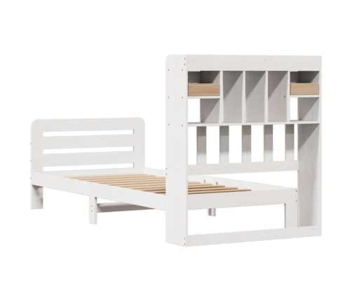 Cama con estantería sin colchón madera maciza blanca 75x190 cm