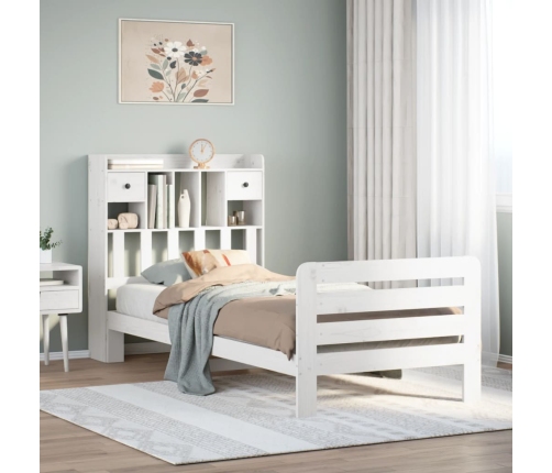 Cama con estantería sin colchón madera maciza blanca 75x190 cm