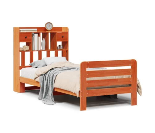 Cama con estantería sin colchón madera maciza marrón 75x190 cm