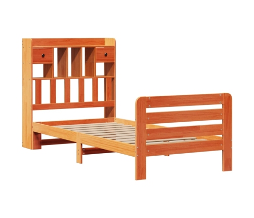 Cama con estantería sin colchón madera maciza marrón 75x190 cm
