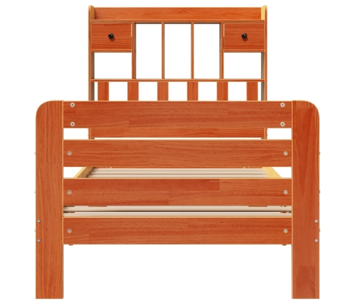 Cama con estantería sin colchón madera maciza marrón 75x190 cm