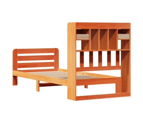Cama con estantería sin colchón madera maciza marrón 75x190 cm