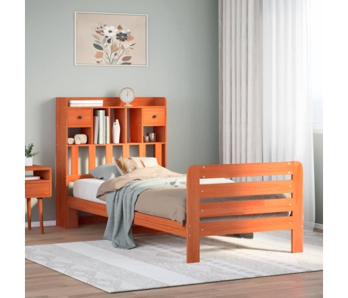 Cama con estantería sin colchón madera maciza marrón 75x190 cm