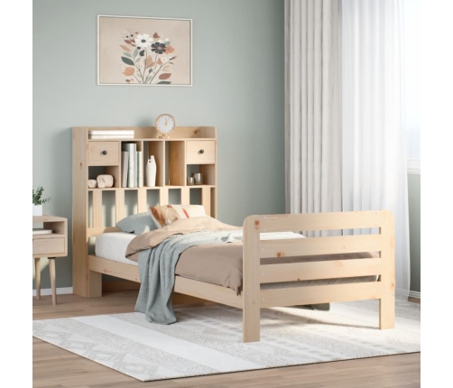 Cama con estantería sin colchón madera maciza de pino 90x190 cm