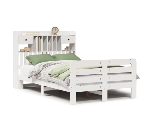 Cama con estantería sin colchón madera maciza blanca 135x190 cm