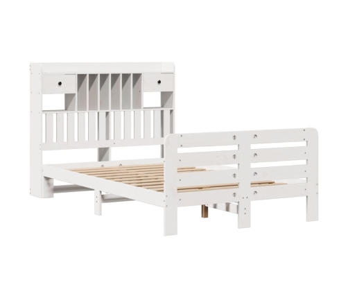Cama con estantería sin colchón madera maciza blanca 135x190 cm