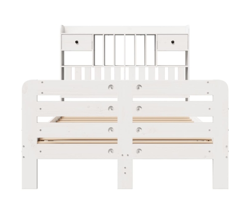 Cama con estantería sin colchón madera maciza blanca 135x190 cm