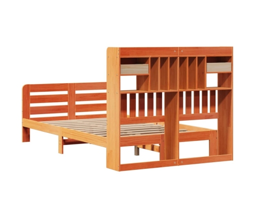 Cama con estantería sin colchón madera maciza marrón 135x190cm