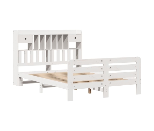 Cama con estantería sin colchón madera maciza blanca 140x190 cm