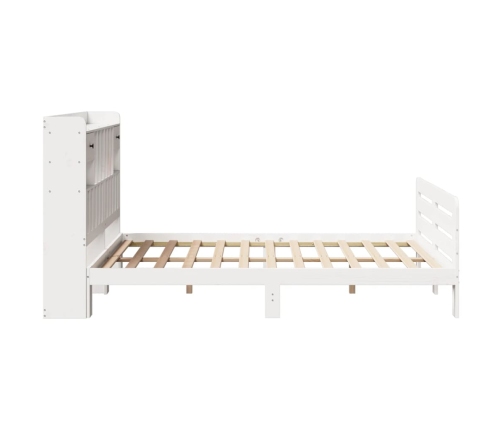 Cama con estantería sin colchón madera maciza blanca 140x190 cm