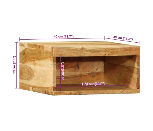 Mueble de TV de pared madera maciza de acacia 40x30x19 cm