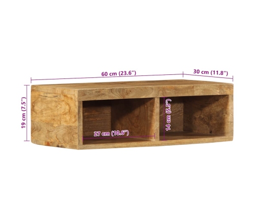 Mueble de TV de pared madera maciza de mango rugosa 60x30x19 cm