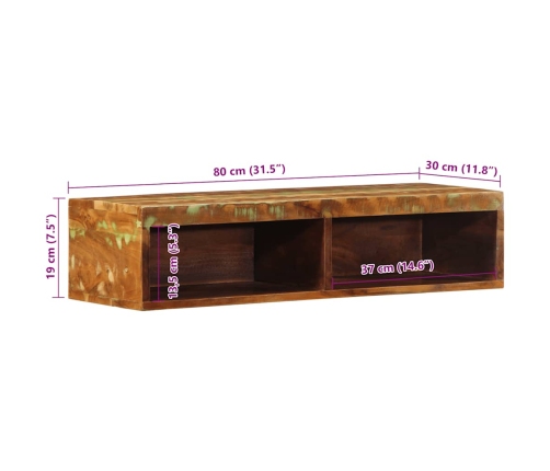 Mueble de TV de pared madera maciza de mango rugosa 80x30x19 cm