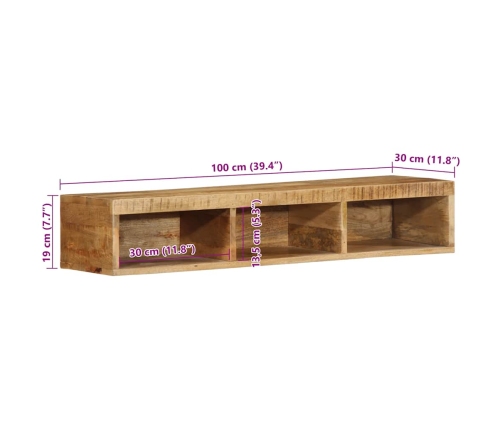 Mueble de TV de pared madera maciza mango rugosa 100x30x19 cm