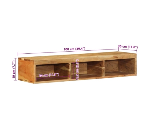 Mueble de TV de pared madera maciza de acacia 100x30x19 cm