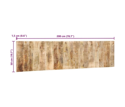 Cabecero de cama 200 cm madera maciza de mango rugoso