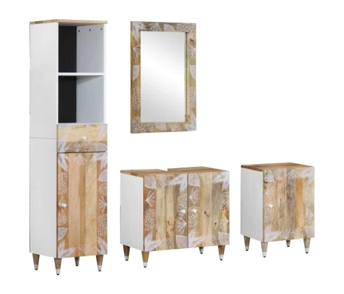 Conjunto de muebles de baño 4 piezas madera maciza de mango