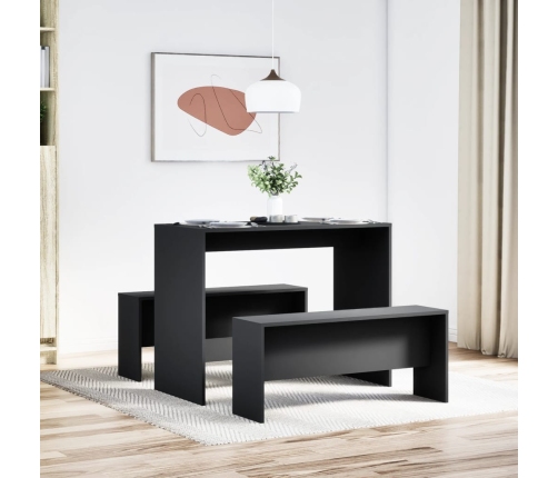 Set mesa y banco de comedor 3 pzas madera de ingeniería negro