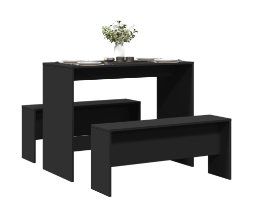 Set mesa y banco de comedor 3 pzas madera de ingeniería negro