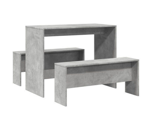 Mesa y bancos de comedor 3 pzas madera ingeniería gris hormigón