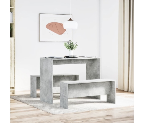 Mesa y bancos de comedor 3 pzas madera ingeniería gris hormigón