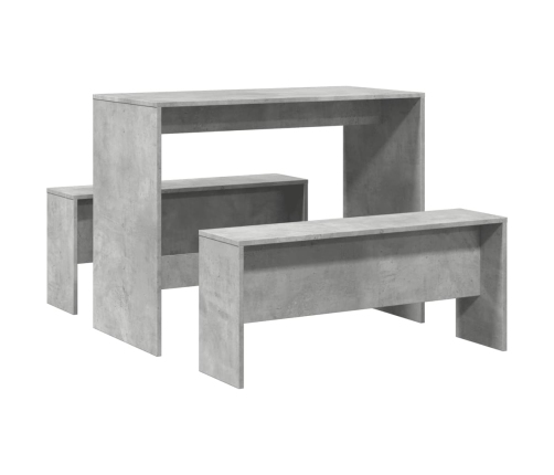 Mesa y bancos de comedor 3 pzas madera ingeniería gris hormigón