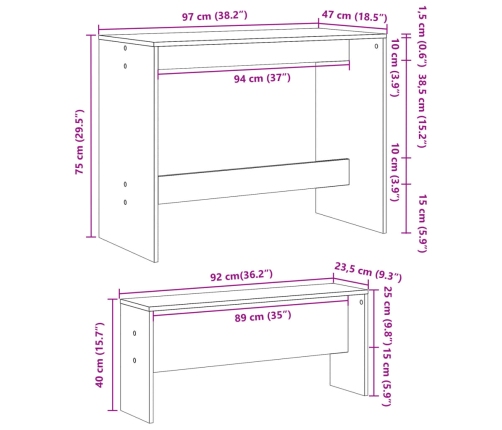 Mesa y bancos de comedor 3 pzas madera ingeniería blanco brillo