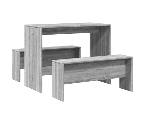 Mesa y bancos de comedor 3 piezas madera ingeniería gris Sonoma