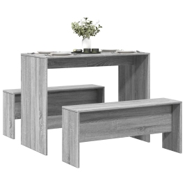 Mesa y bancos de comedor 3 piezas madera ingeniería gris Sonoma