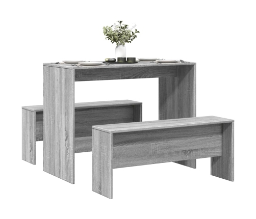 Mesa y bancos de comedor 3 piezas madera ingeniería gris Sonoma