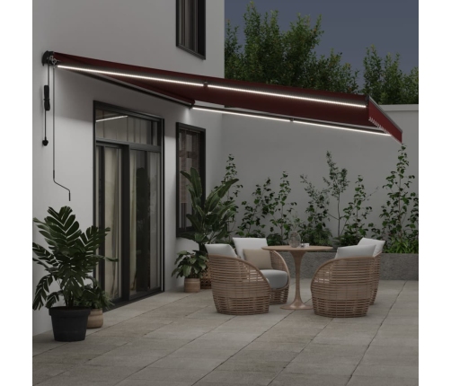 Toldo retráctil automático con luces LED burdeos 500x300 cm